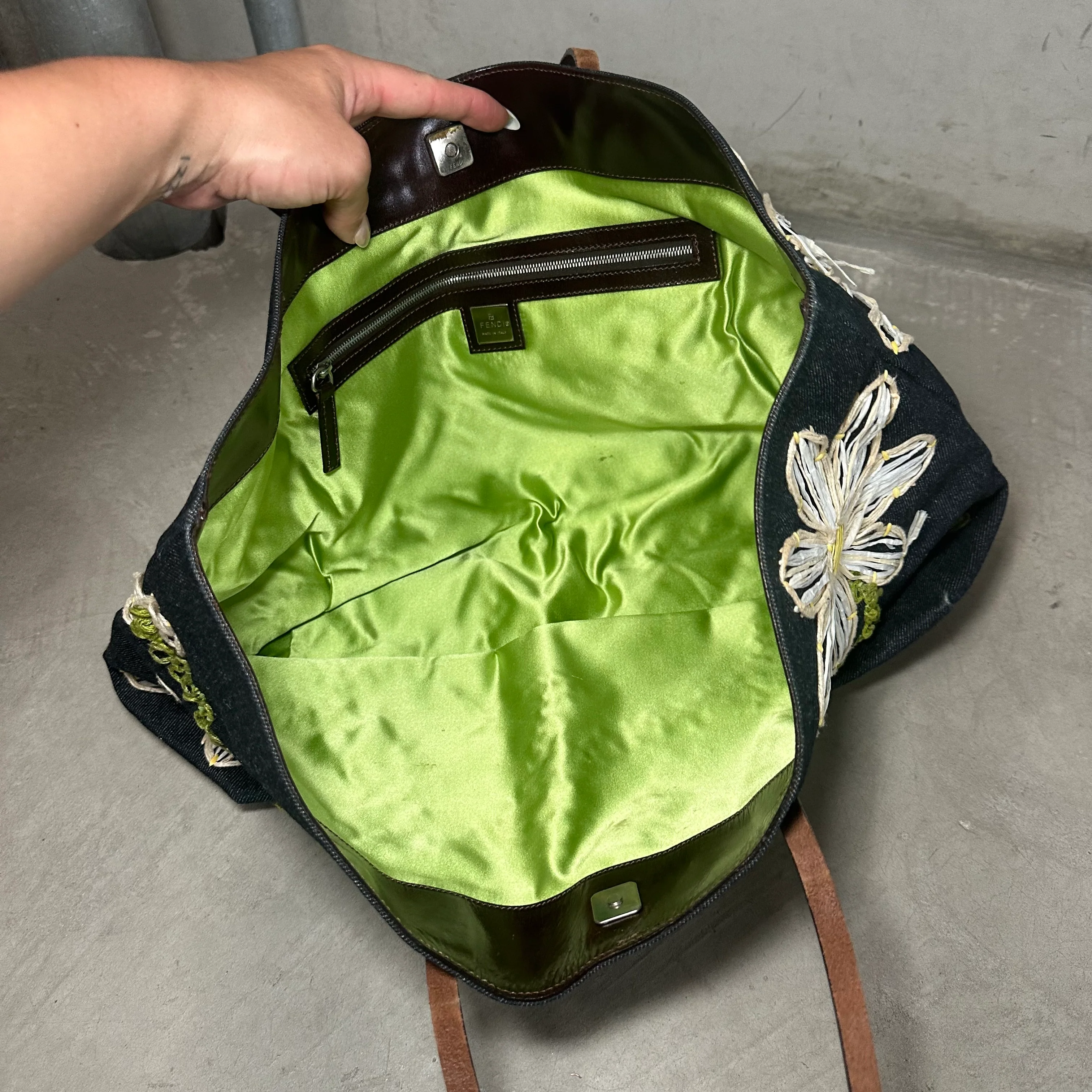 Fendi by Karl Lagerfeld Floral Denim Tote - Image 11