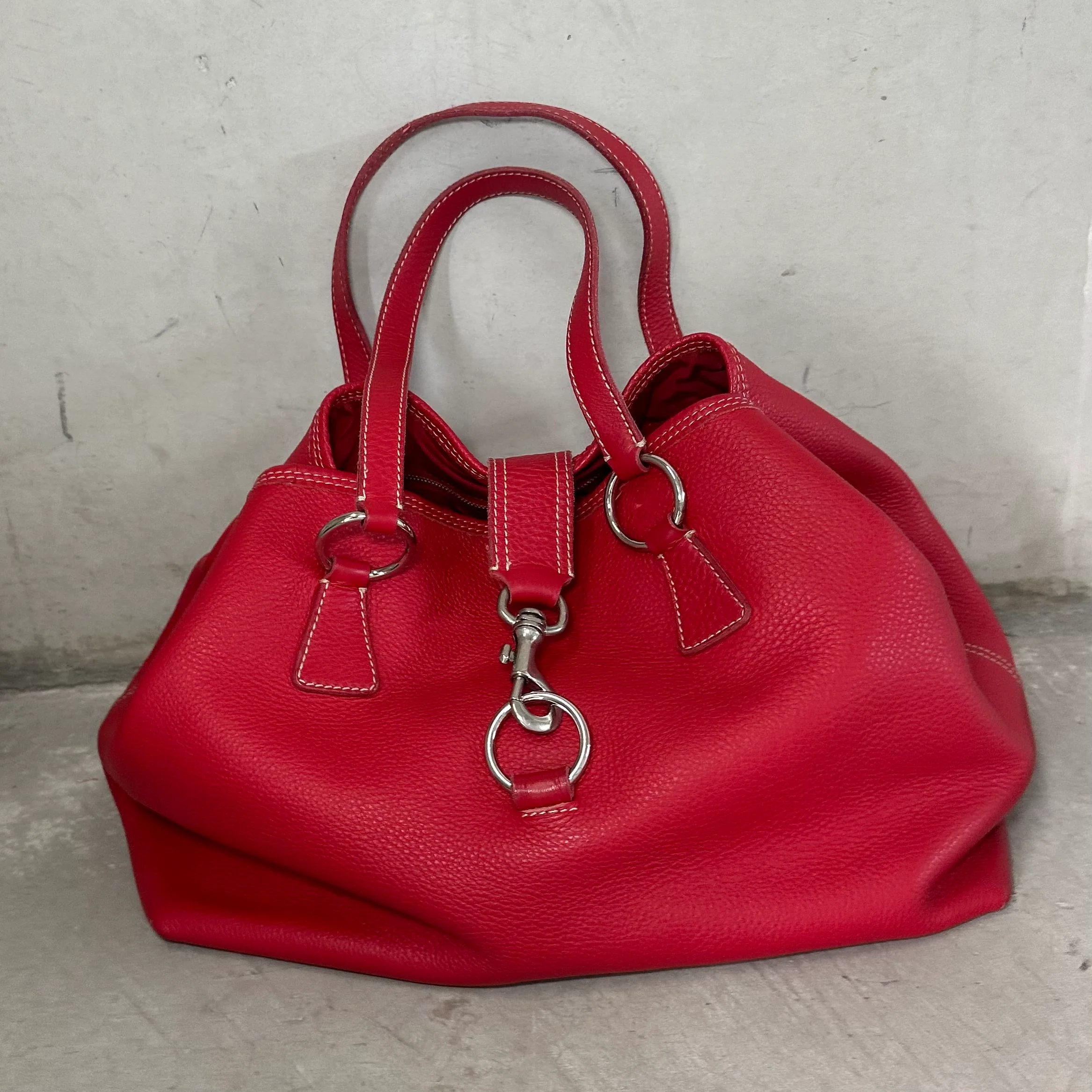 Miu Miu Red Leather Clasp Front Tote - Image 4
