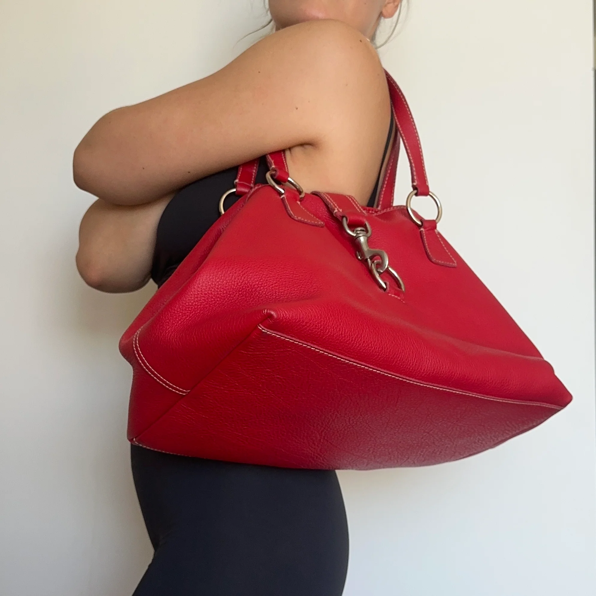 Miu Miu Red Leather Clasp Front Tote - Image 9